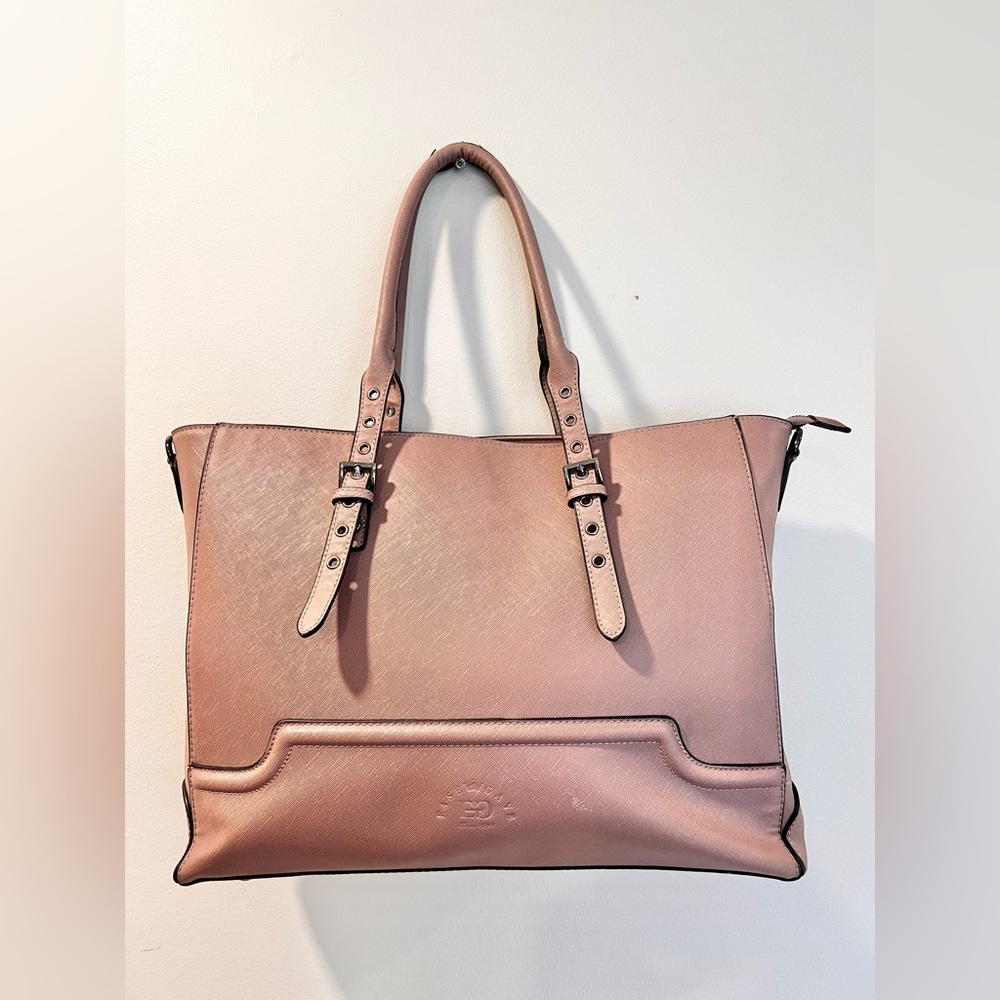 Ease Gave Laptop Tote Bag 15.6” Multi Pockets Padded Leather Mauve Handbag - Picture 3 of 10